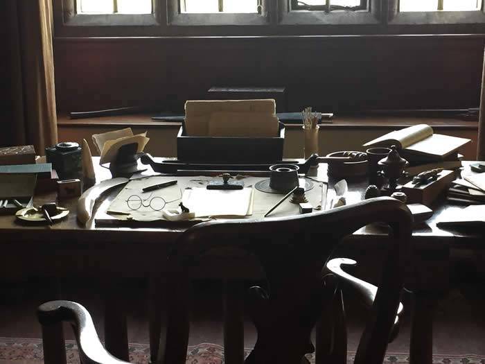 Kipling’s Desk in his study, upstairs at Bateman’s, all left as if he just popped out for a stroll