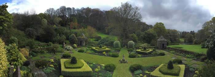 The beautiful formal garden at Kerdalo as viewed from the lawn