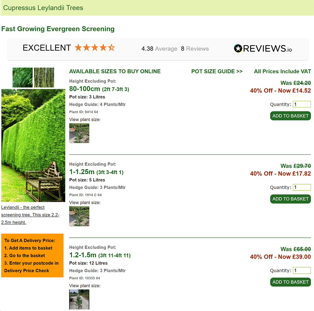 Our product listings clearly state plant sizes, pot sizes, and varieties