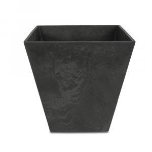 Ella black composite stone planter, square shape.