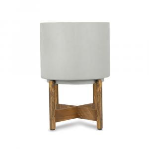 Vigo Concrete planter in light grey with Scandi style wooden stand